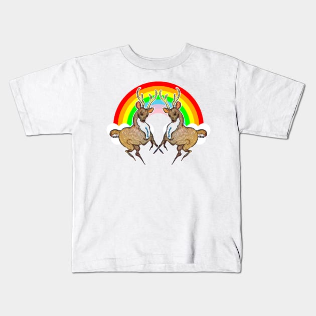 Beloved deer in the rainbow Kids T-Shirt by Marccelus